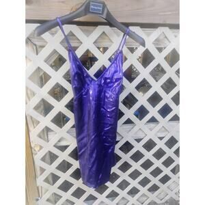 Shiny Purple Metallic Mini Dress Womens Small Bodycon Spaghetti Strap Club Party